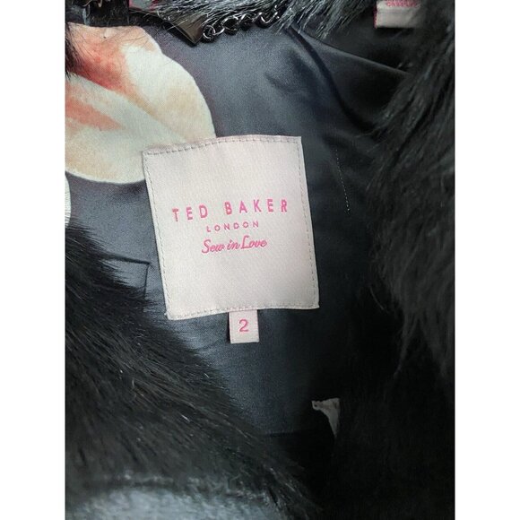 $675 Ted Baker Leather Jacket Furrly  Shearling Trim SIZE 2 US 6 Detached Sleeve - Picture 14 of 14